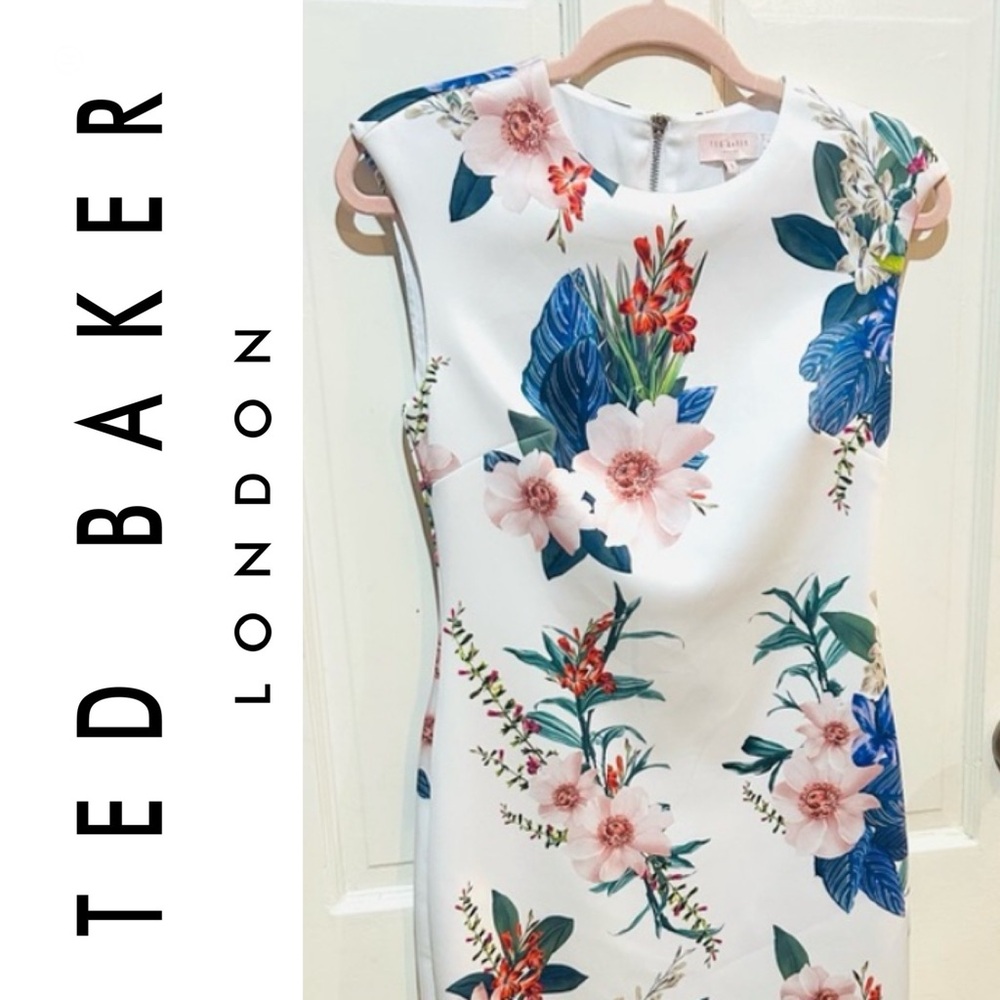 Ted Baker Sharley Jamboree Cap Sleeve Satin Floral Designer Dress US4 - Picture 3 of 16
